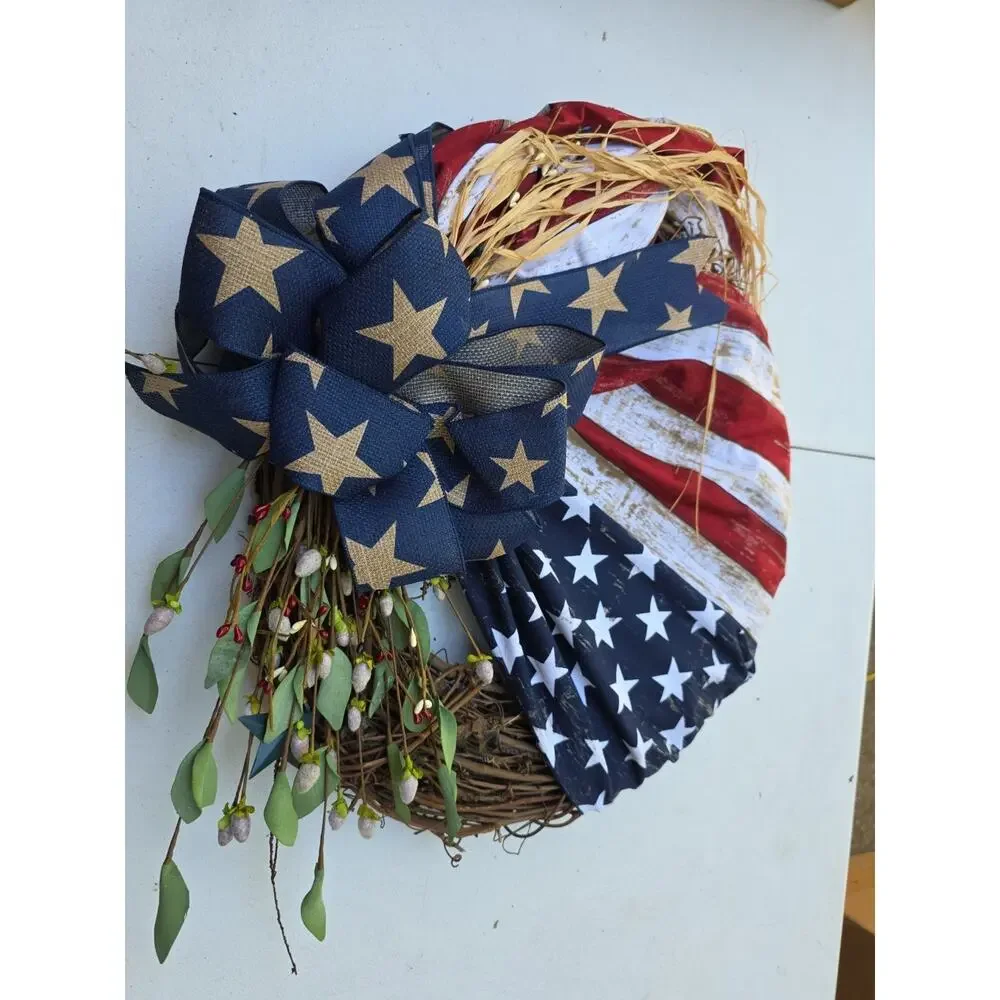 Patriotic Wreath Memorial Day Veterans Americana 4th Of July Rustic Decor 20